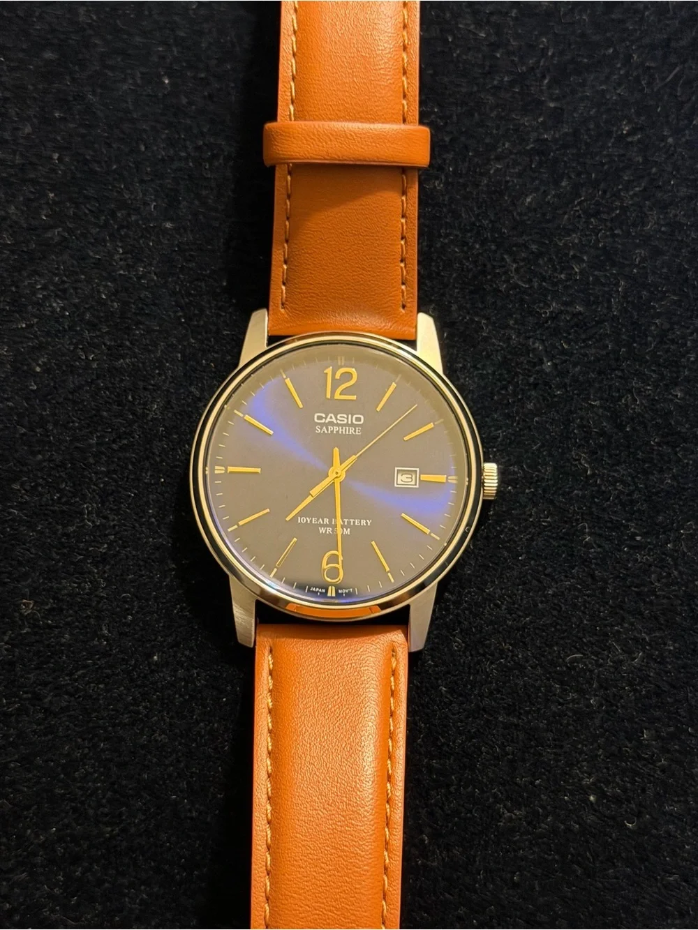 Casio Men's Dress Watch with Tan Leather Strap and Gold Accents